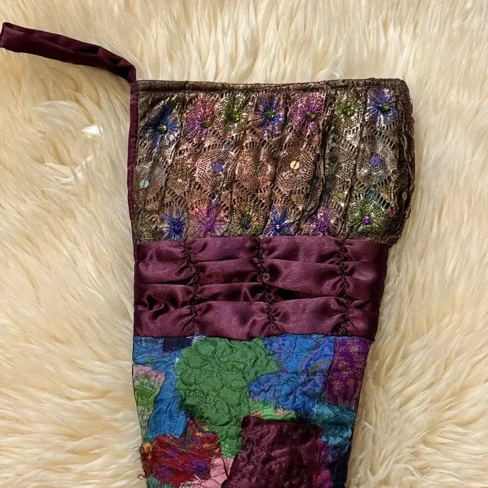 Pier 1 Bohemian Dream Boot Christmas Stocking Mixed Media Holiday Collectible